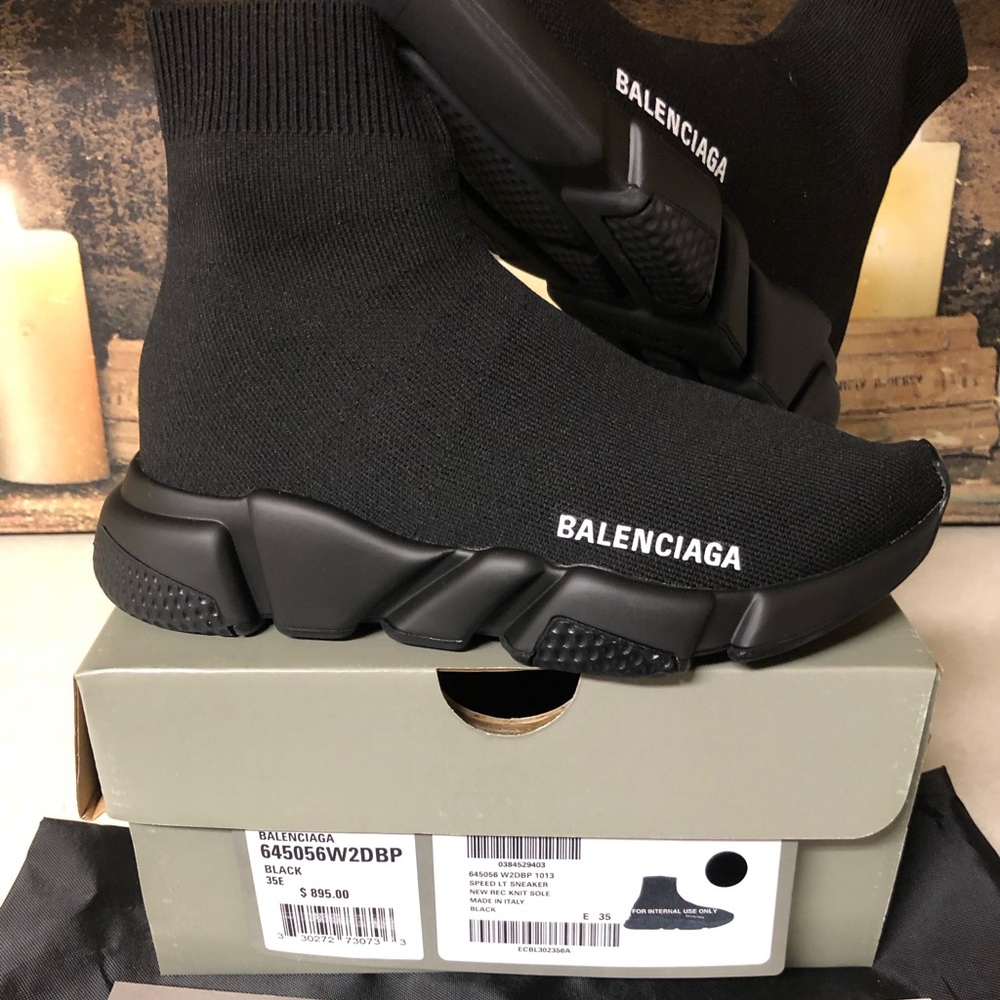 Balenciaga Speed Trainer Runner Black Mid-Top Women Size 5 Black